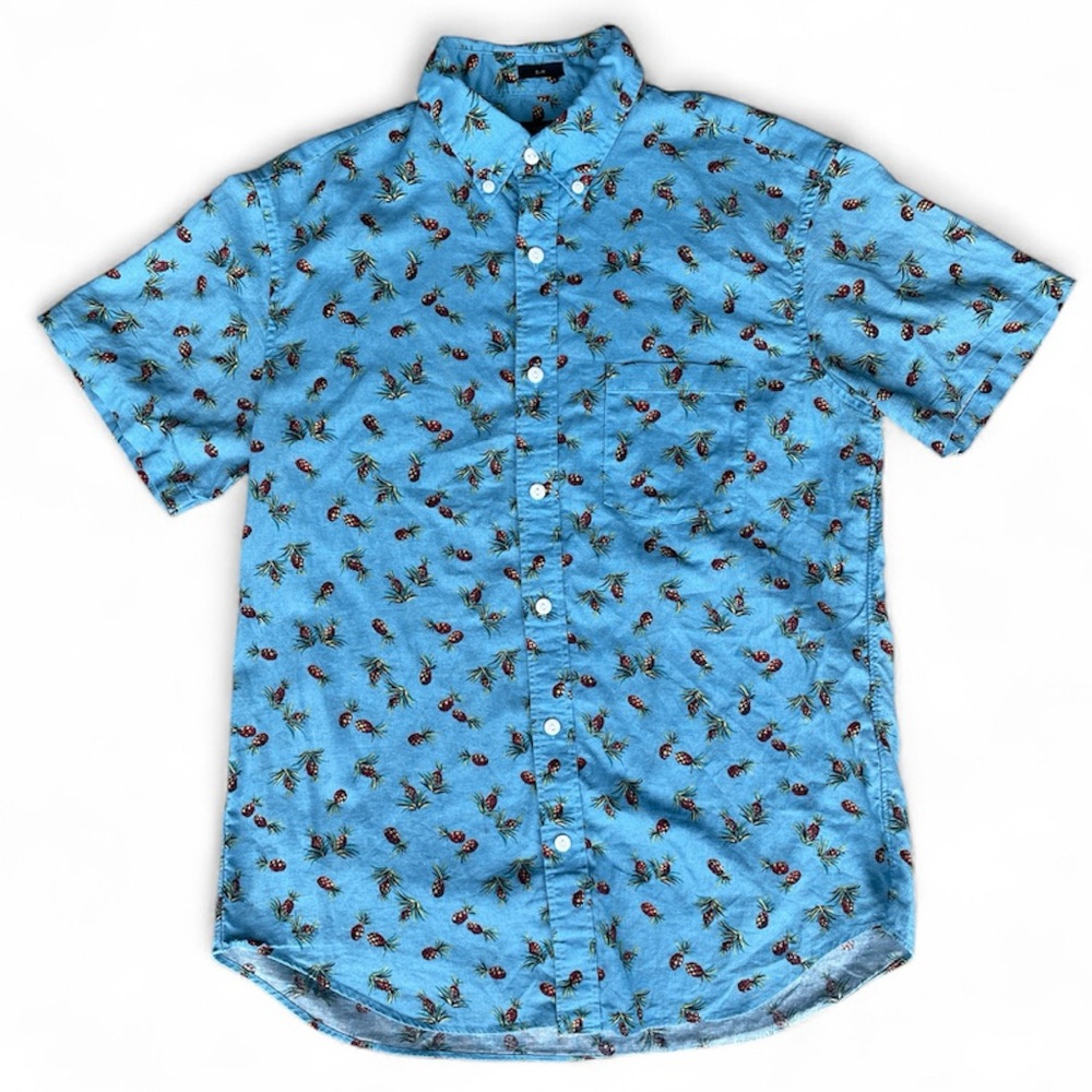 Men's J. Crew Linen Blend Pineapple Button Up Shirt Blue Size Medium